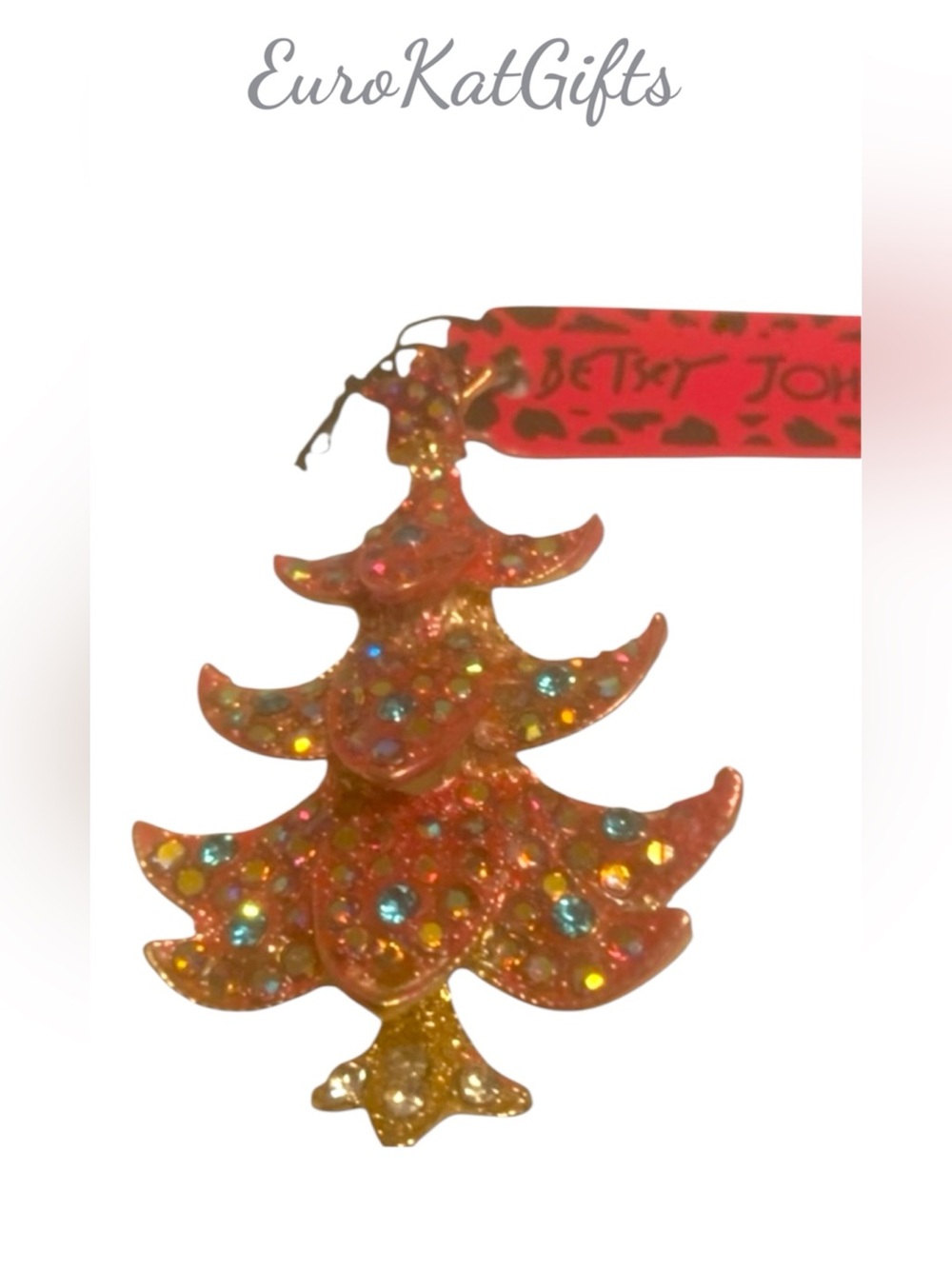 Betsey Johnson Festive Pink Rhinestone CZ sparkly Tree Pendant NEW
